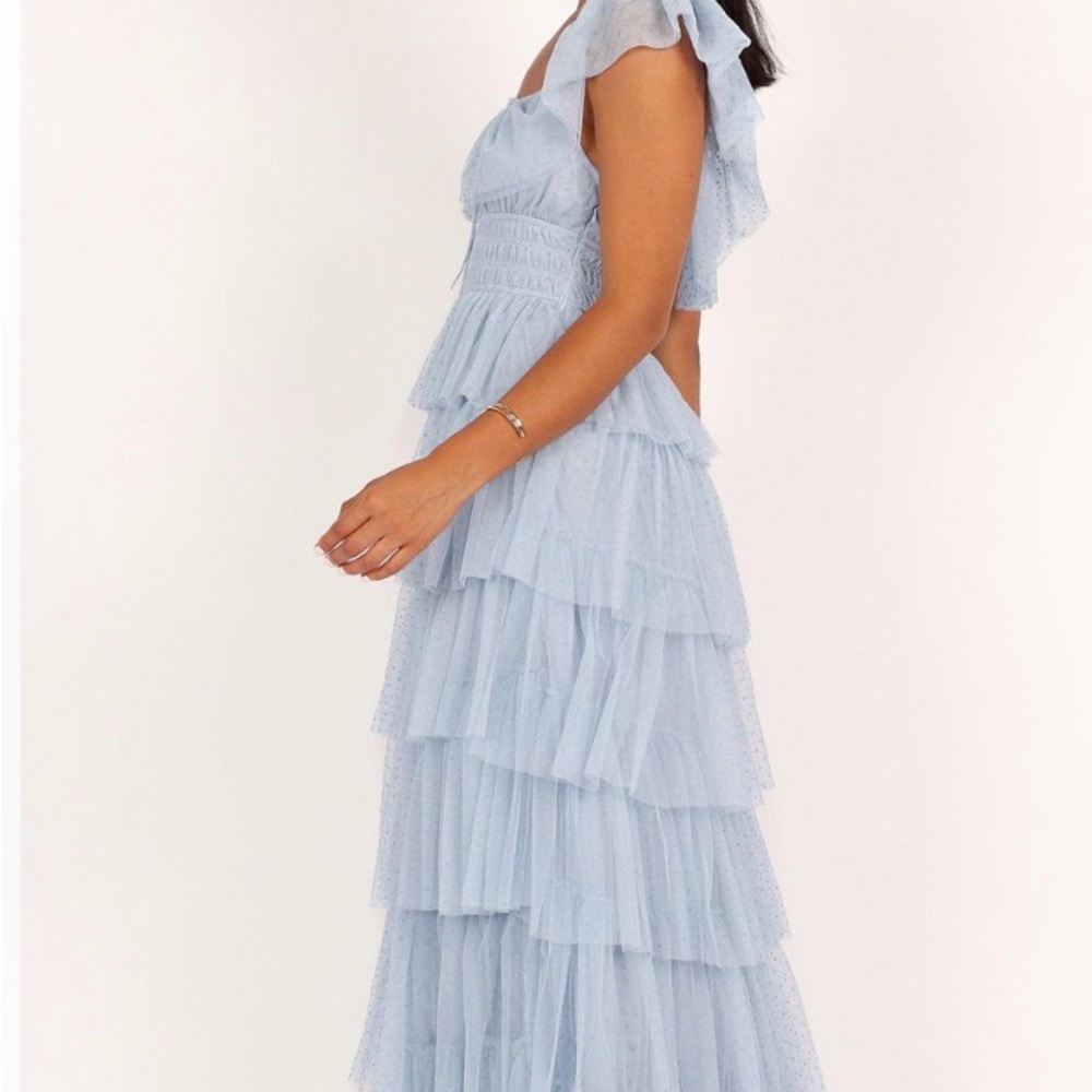 Petal & Pup Blue Tiered Swiss Dot Maxi Dress Size L - Picture 2 of 5